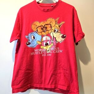 Vintage 2003 World's Famous Hustle Gang Crew Cartoon Graphic Tee Shirt Large